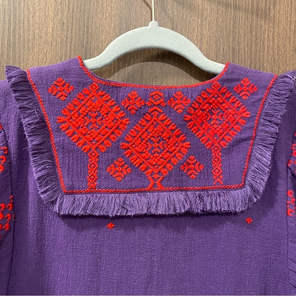 Figue Embroidered Blouse Size Small Tassels Fringe Balloon Sleeves Cotton Boho - Picture 13 of 15